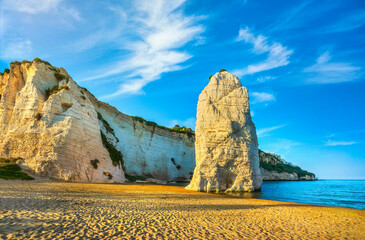 Vieste and Pizzomunno rock beach, Gargano, Apulia, Italy.