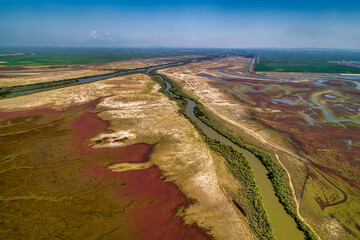 Aerial View of delta of the river Axios, in northern Greece