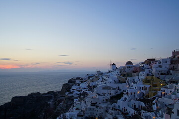 One of the most beautiful sunset view of the world, Santorini island at night in Greece, Europe