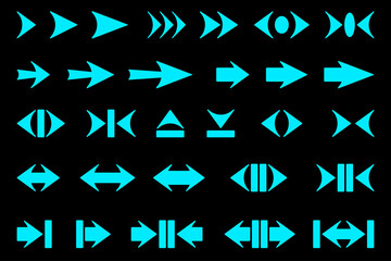 Set of arrows of light. Vector illustration.