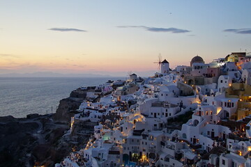 Fototapeta na wymiar Beautiful town of Santorini island at twilight, sunset time, Oia, Greece, Europe