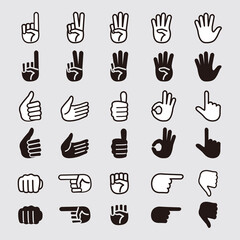 ハンドサイン アイコン 白黒 / vector eps