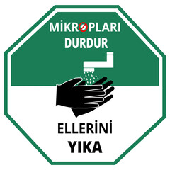Stop Germs, Wash Your Hands icon, vector, Turkish