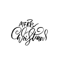 Obraz premium Hand drawn phrase Merry Christmas. Grunge lettering design. Vector typography vector illustration.