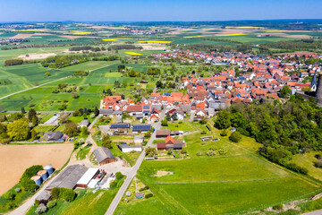 Fototapeta na wymiar Aerial view, Münzenberg castle, Muenzenberg village, Wetterau, Hesse, Germany