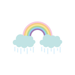 rainy clouds with rainbow icon, flat style