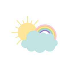 cloud, sun and rainbow icon, flat style