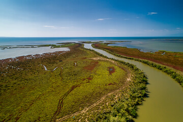 Aerial View of delta of the river Axios, in northern Greece