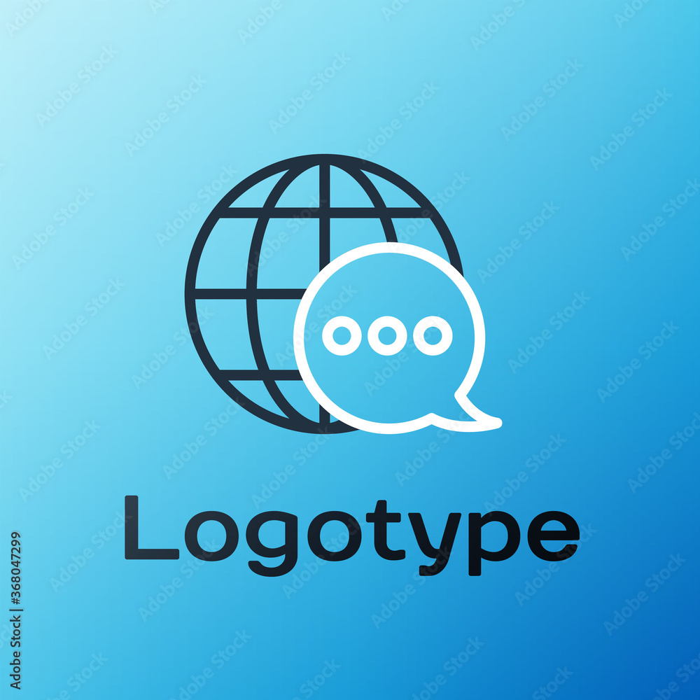Aufkleber line world map made from speech bubble icon isolated on blue background. global communication scheme