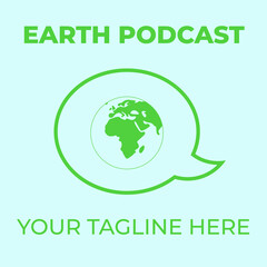 Thumbnail/cover for an environmental/world issues/eco/earth podcast. Vector illustration. Placeholder text in space for title and tagline. Green and blue