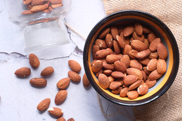 top view of almond nut in a bowl on table 