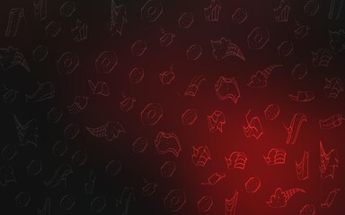 Dark Red vector cover with set of confections. Decorative shining illustration with sweets on abstract template. Pattern for ads of breakfast, lunch, dinner.
