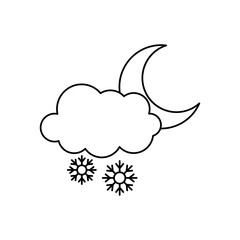 snowy cloud and moon icon, line style