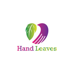 love logo illustration of a hand, leaf. vector color design template