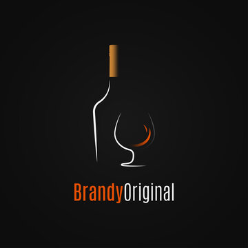 Brandy or whiskey logo. Brandy bottle and glass