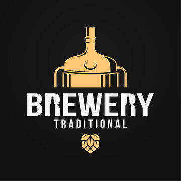 Beer logo with brewery tank and beer bottle