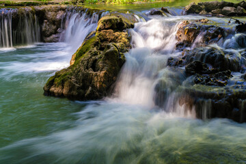 Fototapeta na wymiar Waterfall in tropical rainforest southern of Thailand