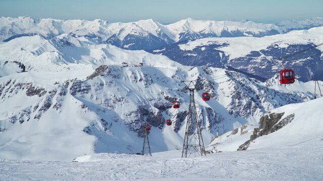 Ski lifts at La Plagne ski resort, Tarentaise, Savoy, French Alps
