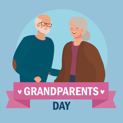 happy grand parents day with cute older couple vector illustration design