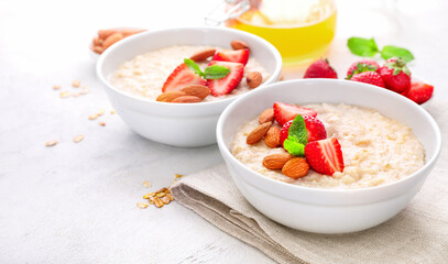 Healthy homemade oatmeal with berries for breakfast