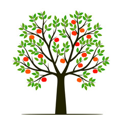 Shape of Tree with leaves and fruits. Vector outline Illustration. Plant in Garden.