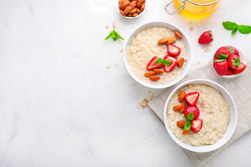 Healthy homemade oatmeal with berries for breakfast