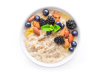 Healthy homemade oatmeal with berries for breakfast