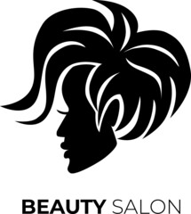 Vector Illustration of woman with long hair. Beauty logo. Hair styling