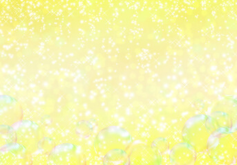 Fototapeta na wymiar Soap bubbles on yellow background 