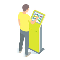 Man using payment kiosk. Vector illustration