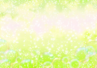 Soap bubbles on light green background	
