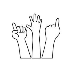 protesting concept, hands with protesting gesture, line style