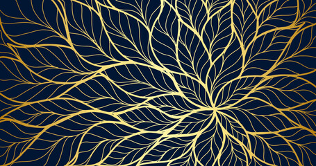 Gold luxury line art background vector. Tropical pattern design for packaging, wallpaper and print, Vector illustration.