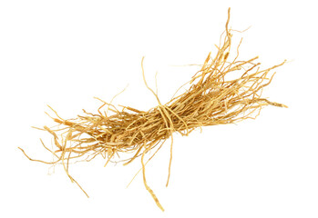 Closeup on Vetiver Root Bunch. Isolated on White Background.