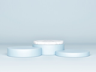 Mock up Podium for display products, blue background, 3d render, 3d illustration