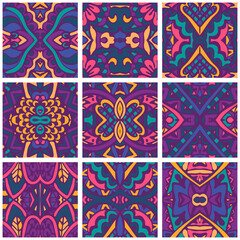 Vector seamless pattern african art batik ikat. Tribal Ethnic Festive Abstract Floral Vector Pattern Set