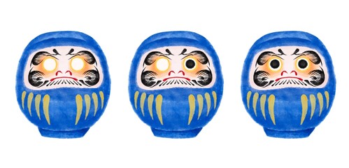 3段階のだるま　青　水彩風イラスト