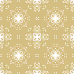 Floral ornament. Seamless abstract classic background with flowers. Pattern with repeating white floral elements. Ornament for fabric, wallpaper and packaging