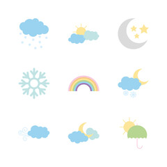 clouds and weather icon set, flat style