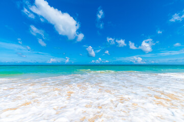 White sand tropical beach blue sky with cloud