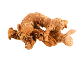 Lesser Galangal Dried Root Rhizome (Alpinia Officinarum) Culinary and Medicinal Herb. Isolated on White Background.