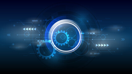 Vector illustration white gear wheel on circuit board, Hi-tech digital technology and engineering, Abstract futuristic- technology on blue color background