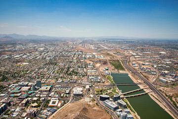 Aerial view of the Bridges over the Tempe Town Lake looking west 