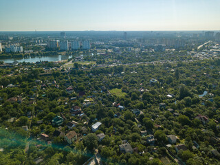 Aerial drone view. View of the private sector in Kiev.