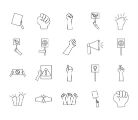 megaphone and protesting icon set, line style