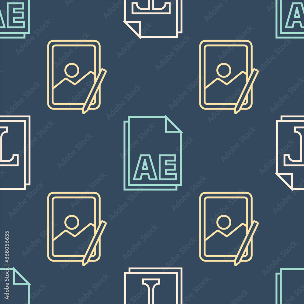Fototapete set line text file document, graphic tablet and ae file document on seamless pattern. vector.