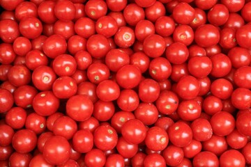 Close up of tomatoes at street market in the center of Athens in Greece, July 27 2020.