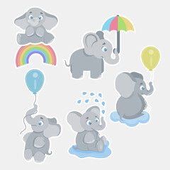 Cute cartoon baby elephants. Animals african safari animals vector set. Elephant african cartoon, happy friendly animal illustration, vector format