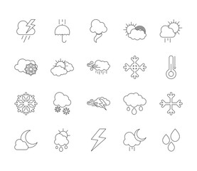 thunder and weather icon set, line style