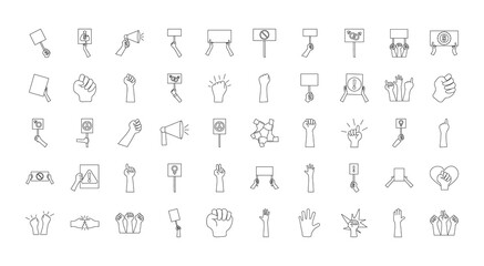 protesting icon set, line style